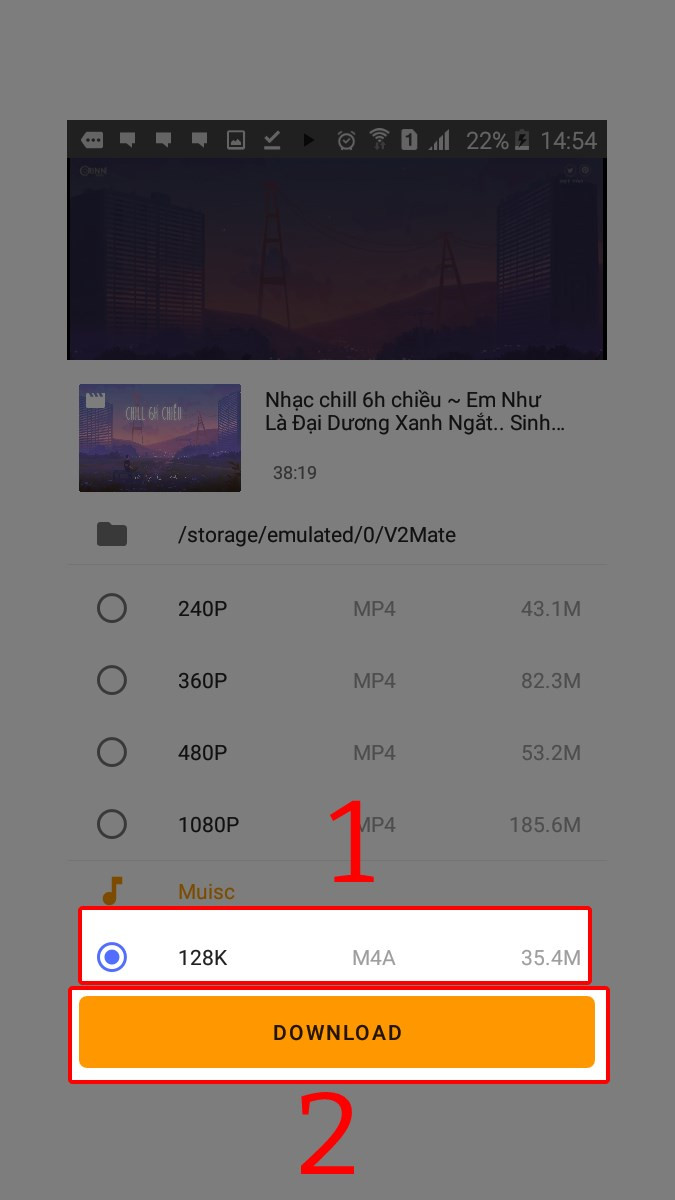 Nhấn chọn ô 128K và nhấn nút Download