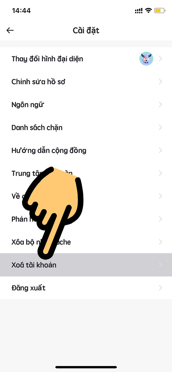 Nhấn chọn Xoá tài khoản