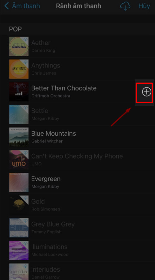 Nhấn dấu cộng để thêm nhạc