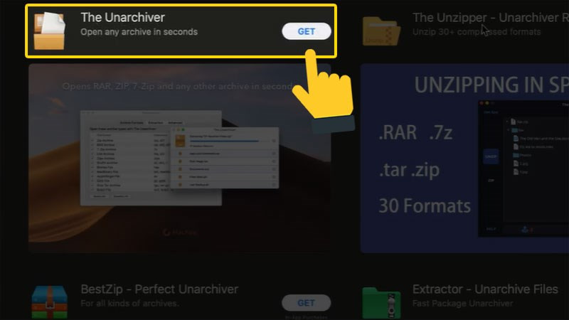 Nhấn Get để tải The Unarchiver