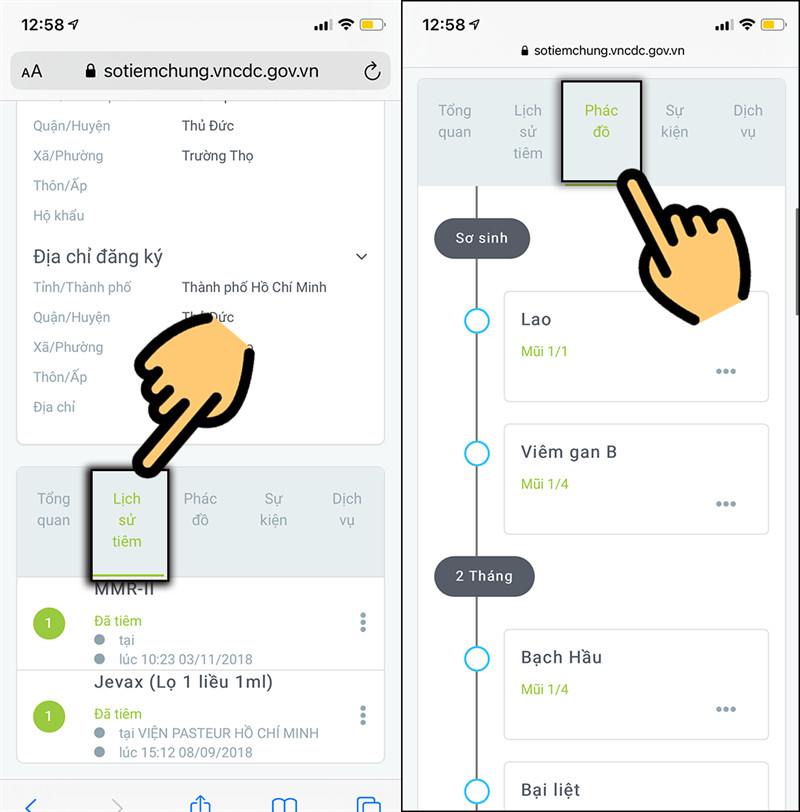 Nhấn mục Lịch sử tiêm