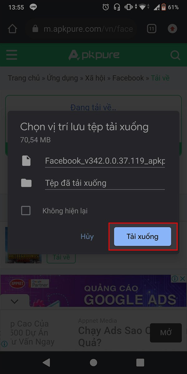 Nhấn nút Tải về APK