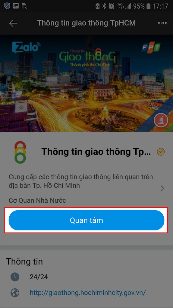 Nhấn quan t&acirc;m tr&ecirc;n trang TTGT TPHCM