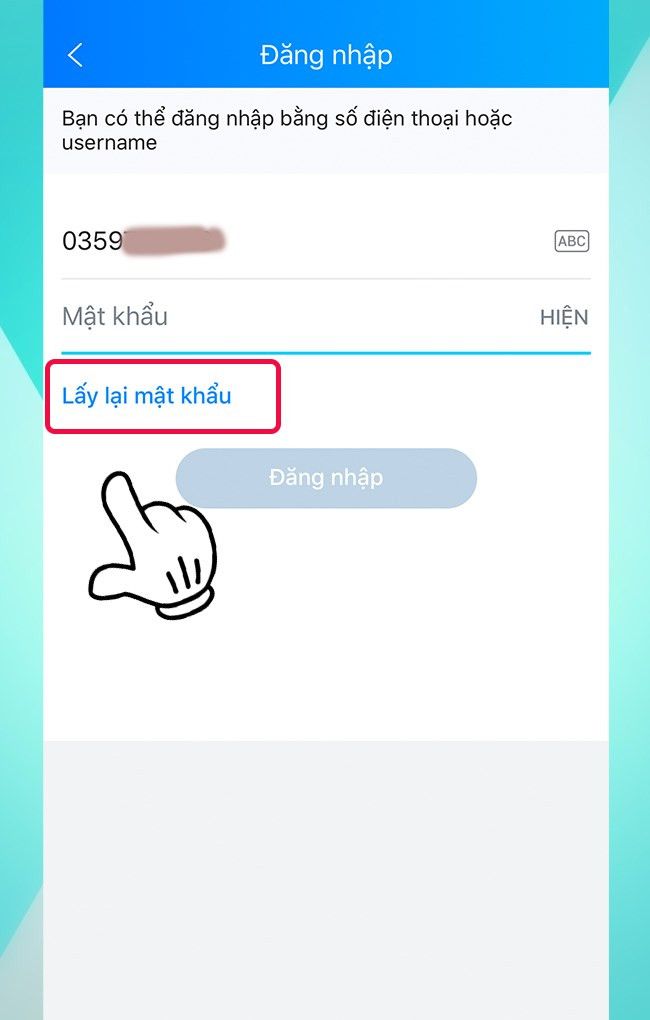 Nhấn quên mật khẩu