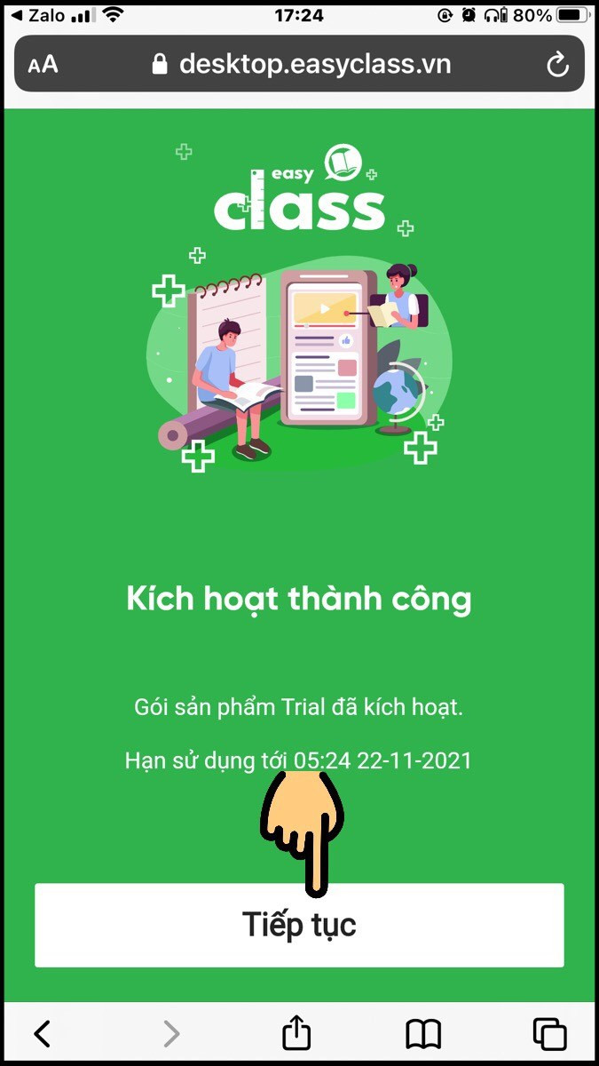 Nhấn Tiếp tục