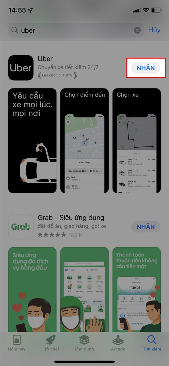 Nhận ứng dụng Uber trên App Store