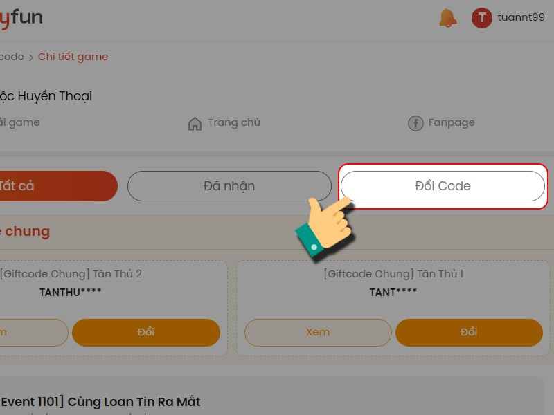 Nhấn vào Đổi code