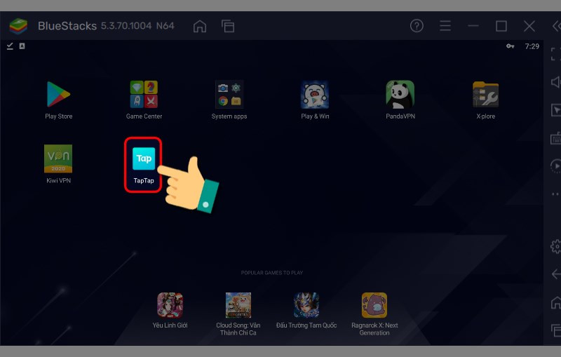 Nhấn vào icon TapTap