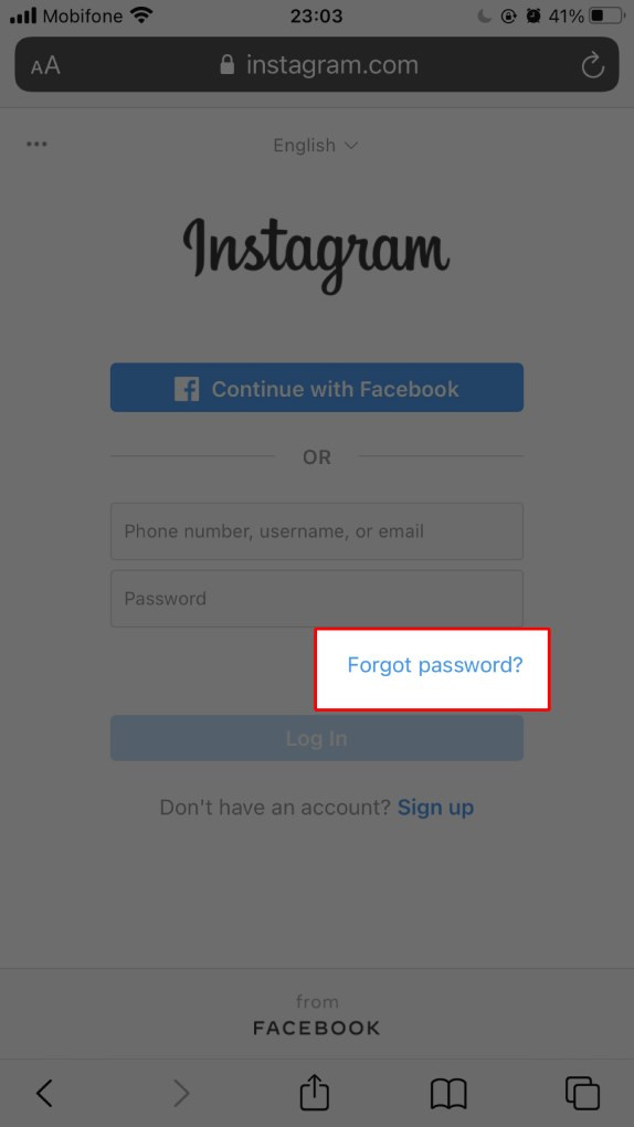 Nhấn vào mục Forgot Password?