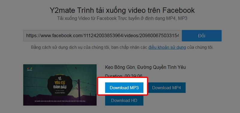 Nhấn vào nút Download MP3