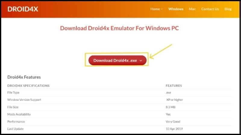 Nhấn v&agrave;o n&uacute;t Download Droid4x .exe