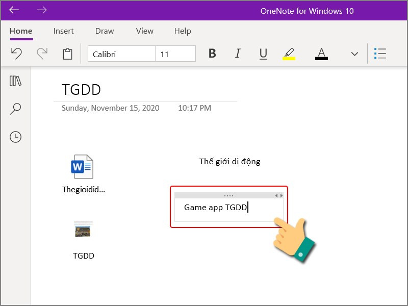 Nhập ghi chú trong OneNote