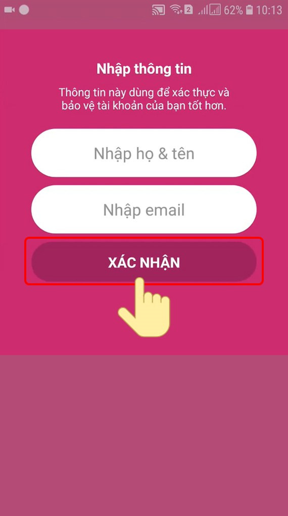 Nhập họ & tên và email 