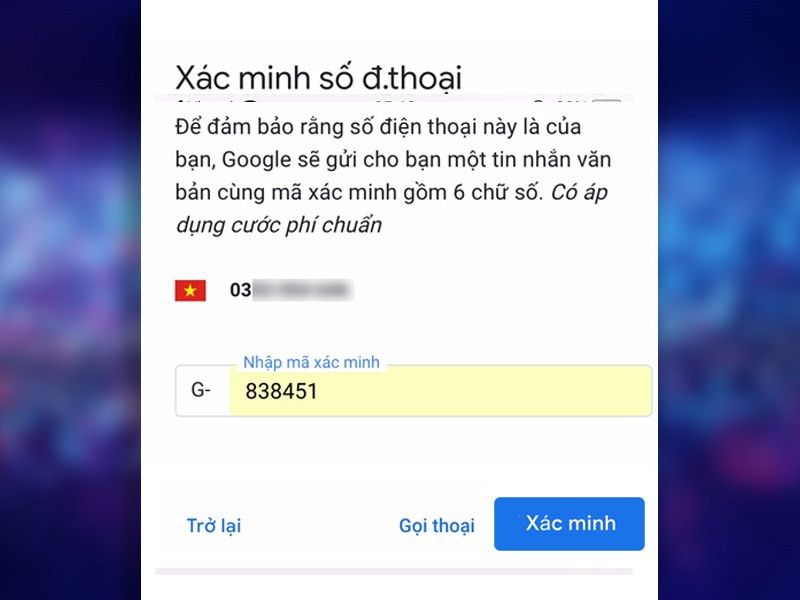 Nhập mã xác minh