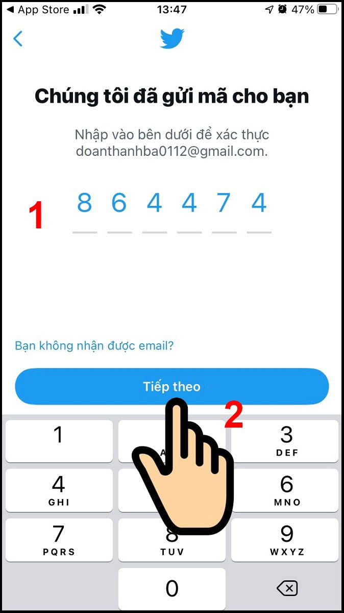 Nhập mã xác thực từ email