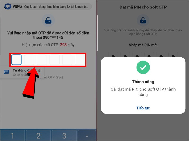 Nhập OTP và mã PIN