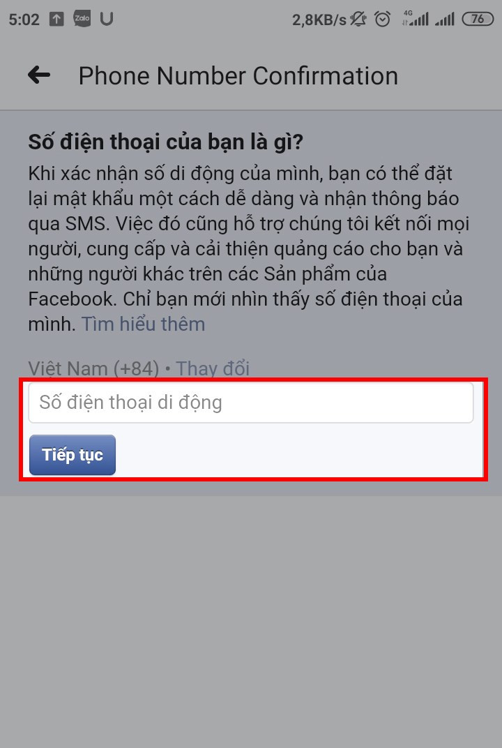 Nhập số điện thoại