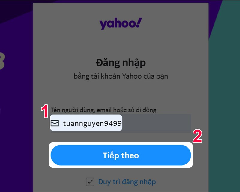 Nhập tên đăng nhập Yahoo