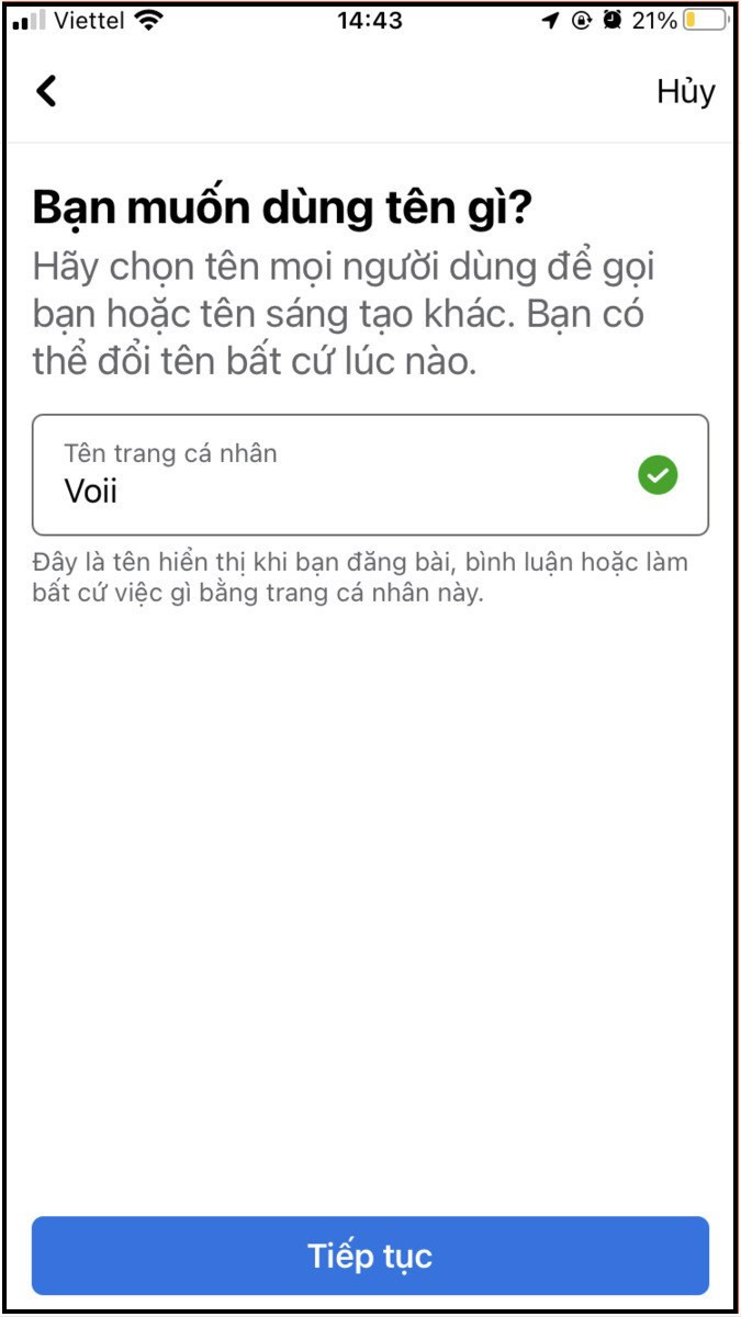 Nhập tên trang cá nhân facebook