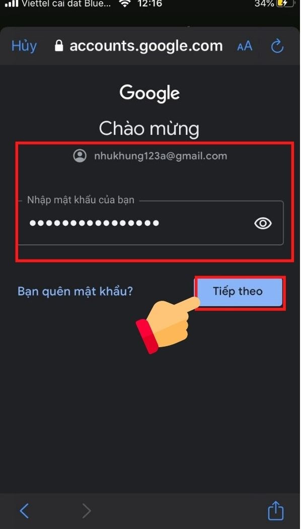 Nhập thông tin tài khoản