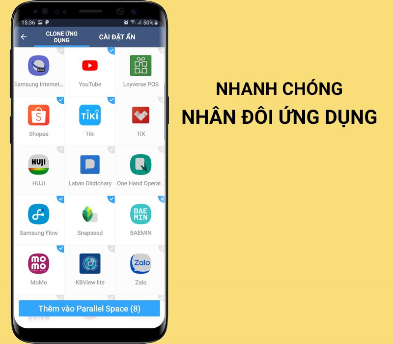 Nh&acirc;n đ&ocirc;i ứng dụng t&ugrave;y th&iacute;ch bằng Parallel Space