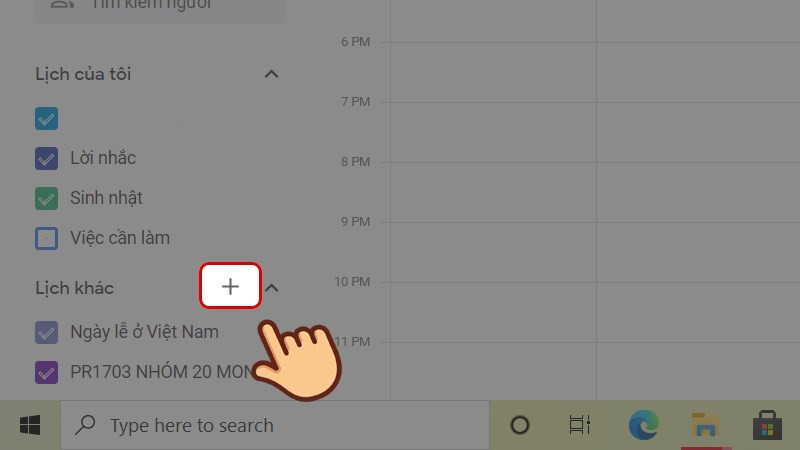 Ở góc dưới bên trái, nhấp vào biểu tượng dấu + ở cạnh mục Lịch khác