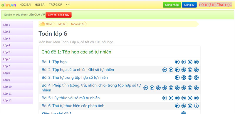 olm.vn - Học Toán lớp 6 trên mạng miễn phí