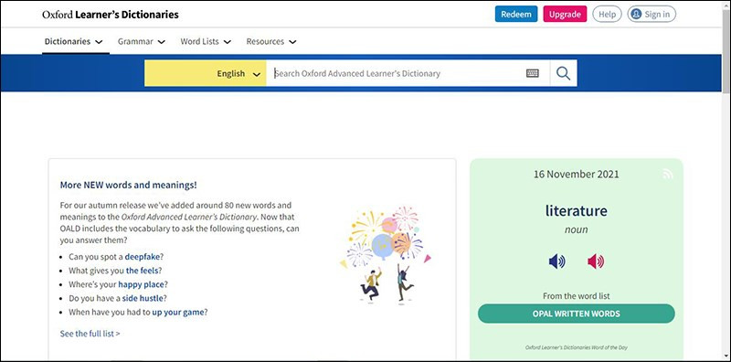 Oxford Learner's Dictionaries: Học thuật và nâng cao