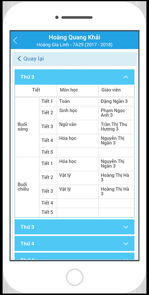 Phần Tiện ích giúp phụ huynh xem Thông tin học sinh (bao gồm bảng điểm, bảng xếp loại)