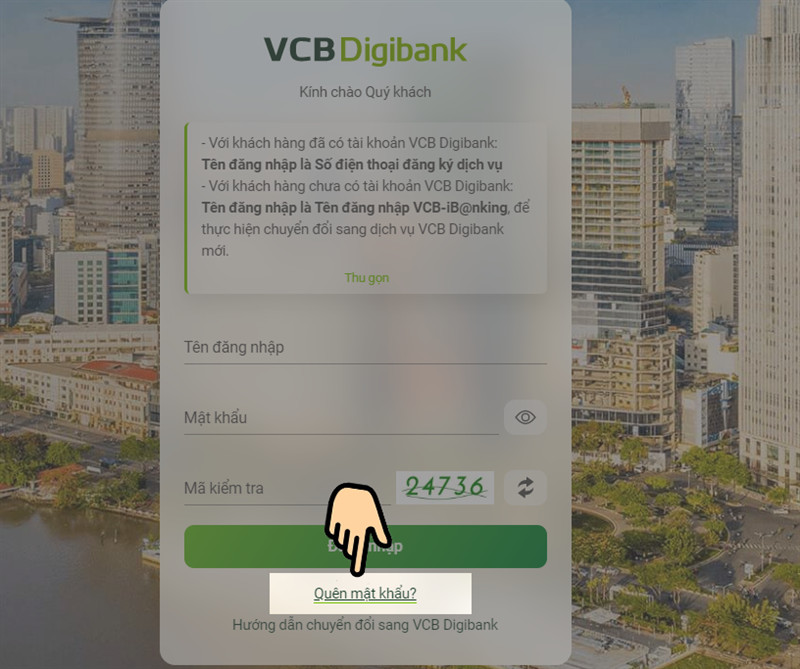 Quên mật khẩu VCB Digibank