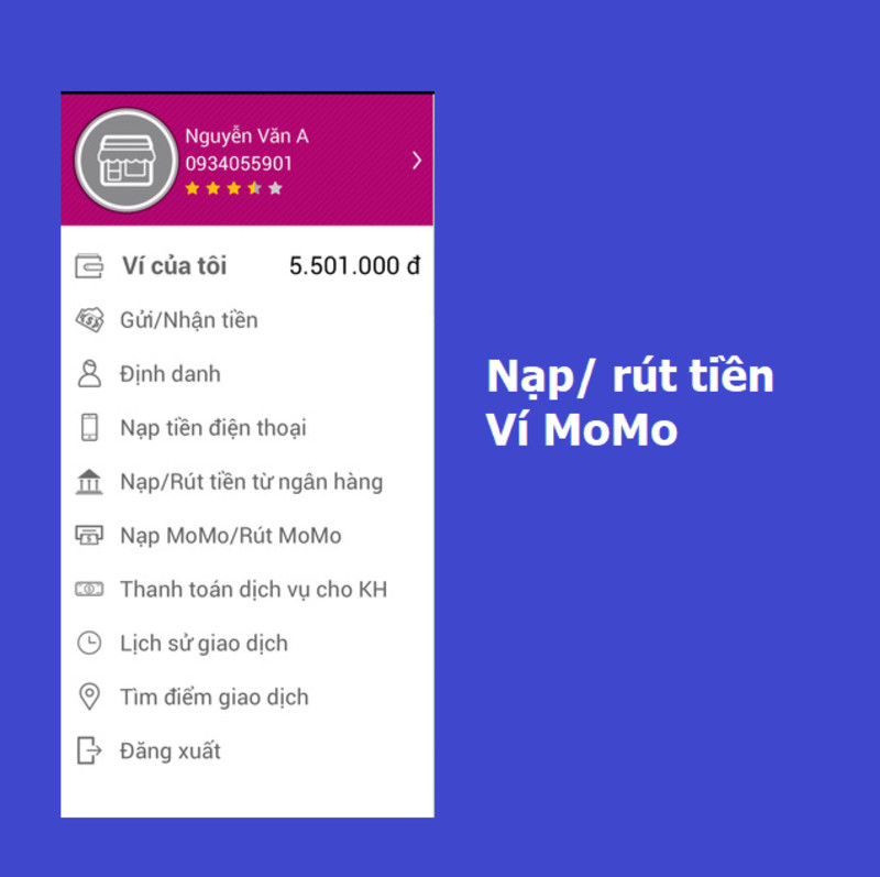 R&uacute;t/ nạp tiền v&agrave;o v&iacute; MoMo