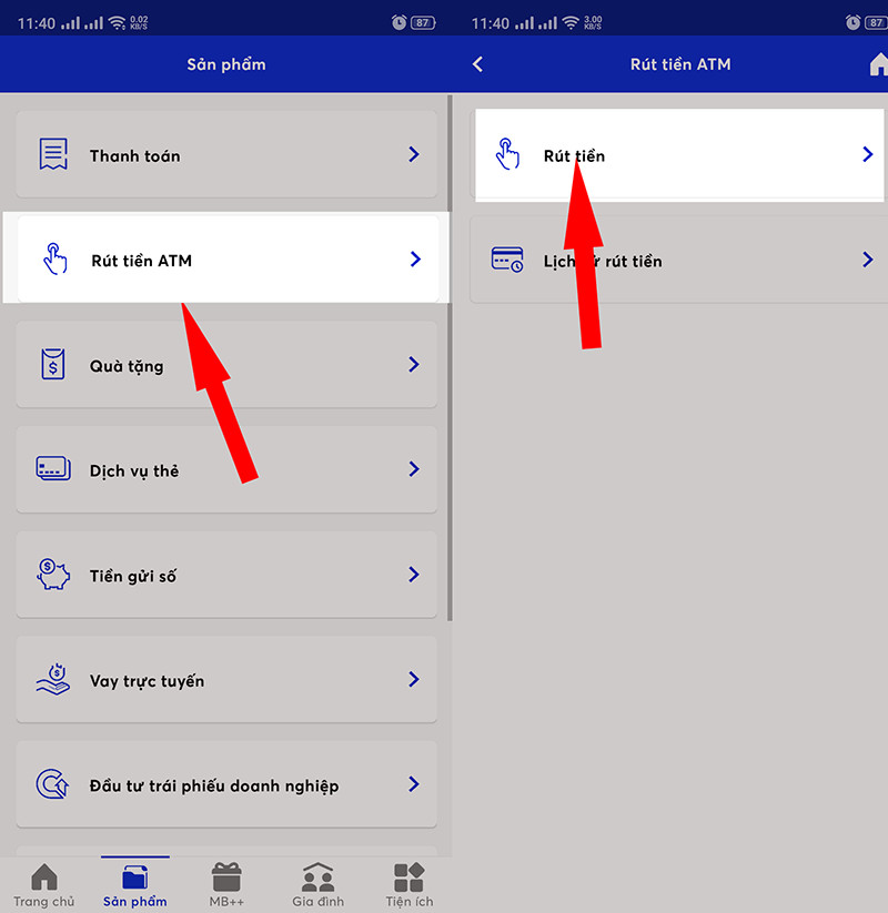 Rút tiền ATM MB Bank