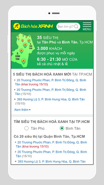 Screenshots Ứng dụng Bách Hoá Xanh