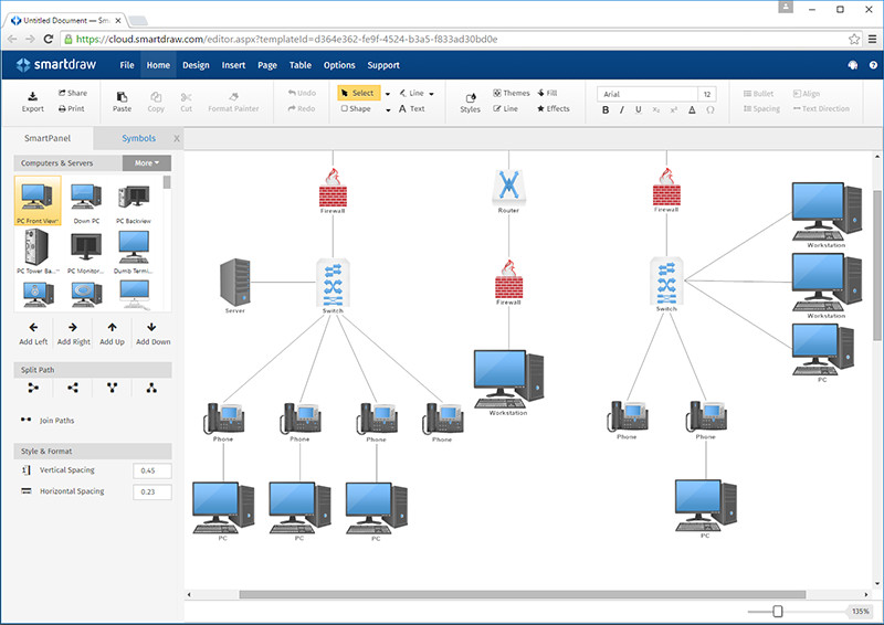 SmartDraw - phần mềm vẽ sơ đồ mạng trên web