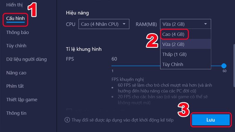 Tăng dung lượng RAM cho BlueStacks