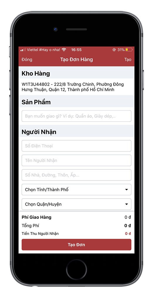 Tạo đơn h&agrave;ng tr&ecirc;n ứng dụng SuperShip- Giao h&agrave;ng si&ecirc;u đẳng tr&ecirc;n điện thoại