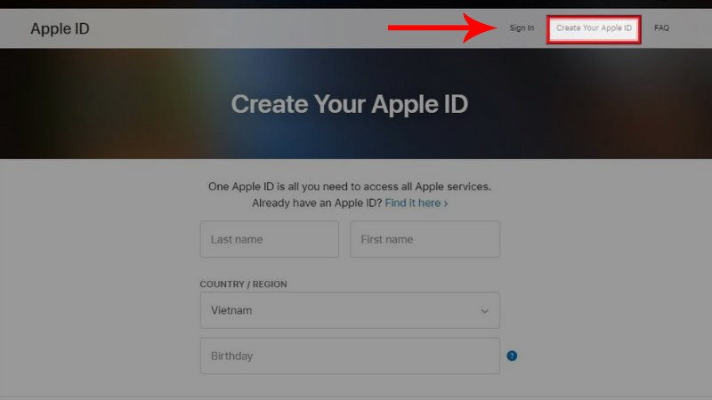 Tạo tài khoản Apple ID mới