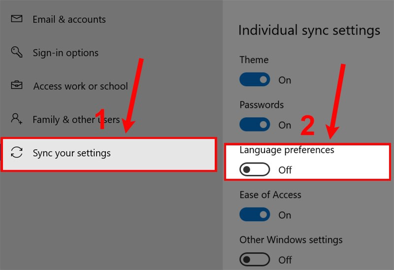 Tắt đồng bộ ngôn ngữ trên Windows 10