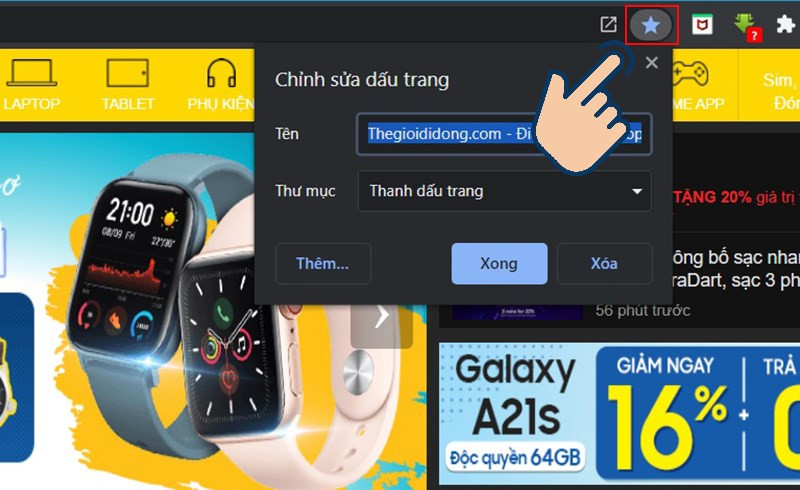 Thêm dấu trang trên Chrome