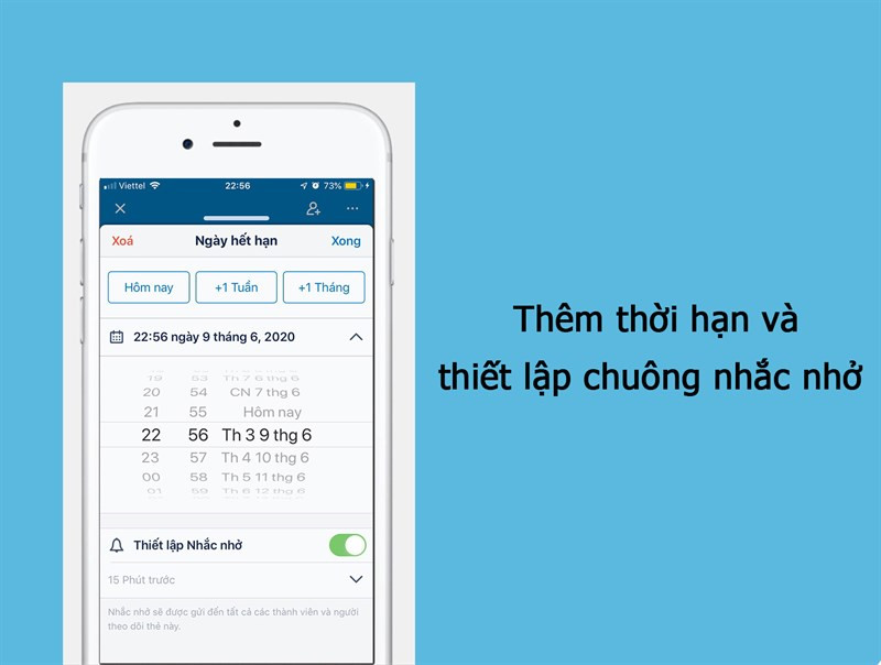 Thêm thời gian hoàn thành và nhắc nhở