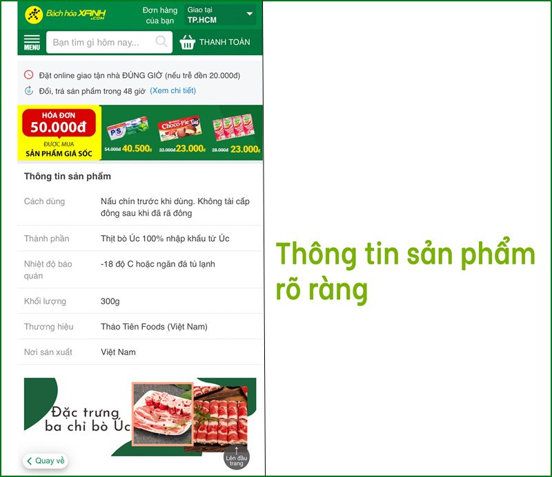 Th&ocirc;ng tin sản phẩm r&otilde; r&agrave;ng