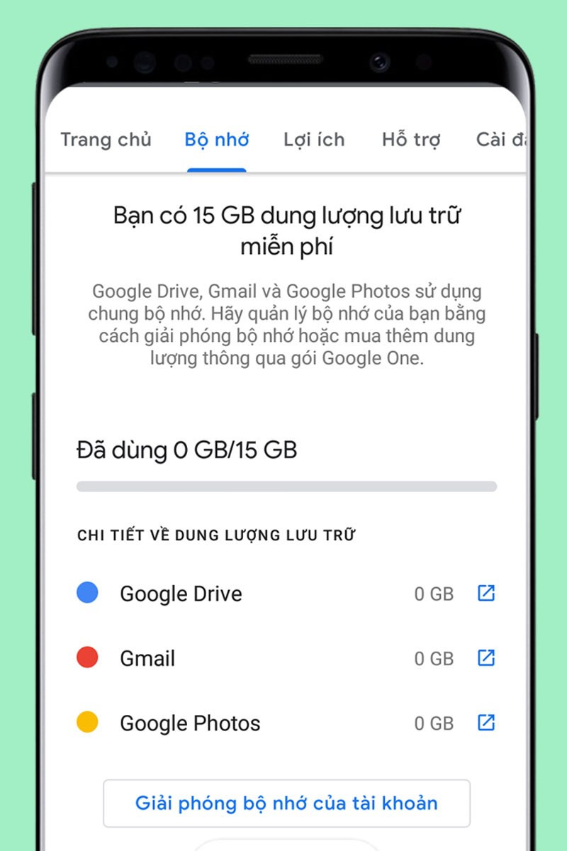 Thông tin dung lượng lưu trữ trên Google One