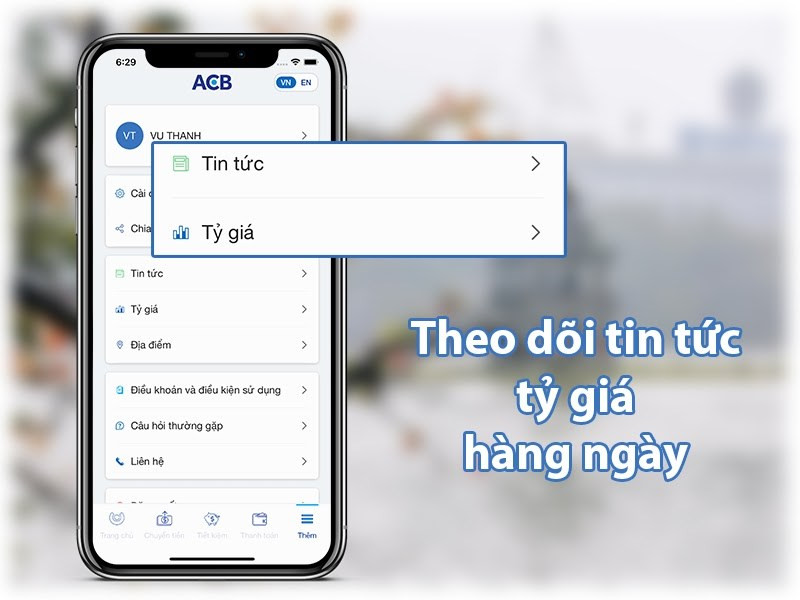 Thông tin tỷ giá trên ACB Online Banking