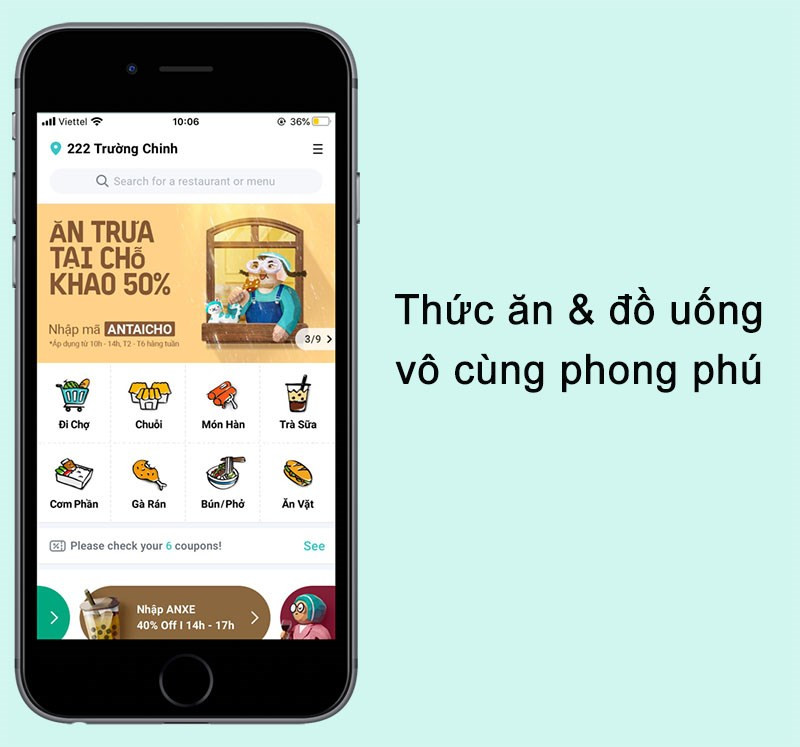 Thức ăn v&agrave; đồ uống v&ocirc; c&ugrave;ng phong ph&uacute; tr&ecirc;n ứng dụng Beamin