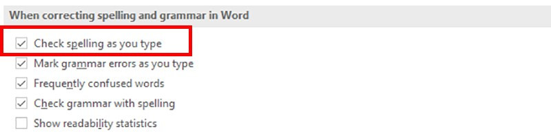 Tích chọn vào ô Check spelling as you type