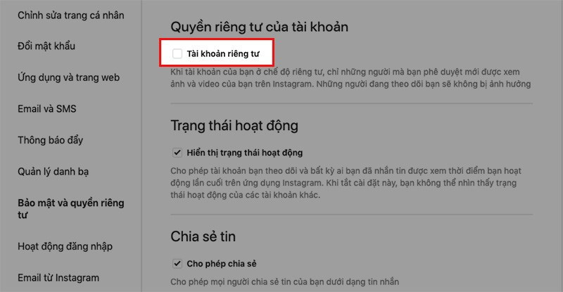 Tích tài khoản riêng tư