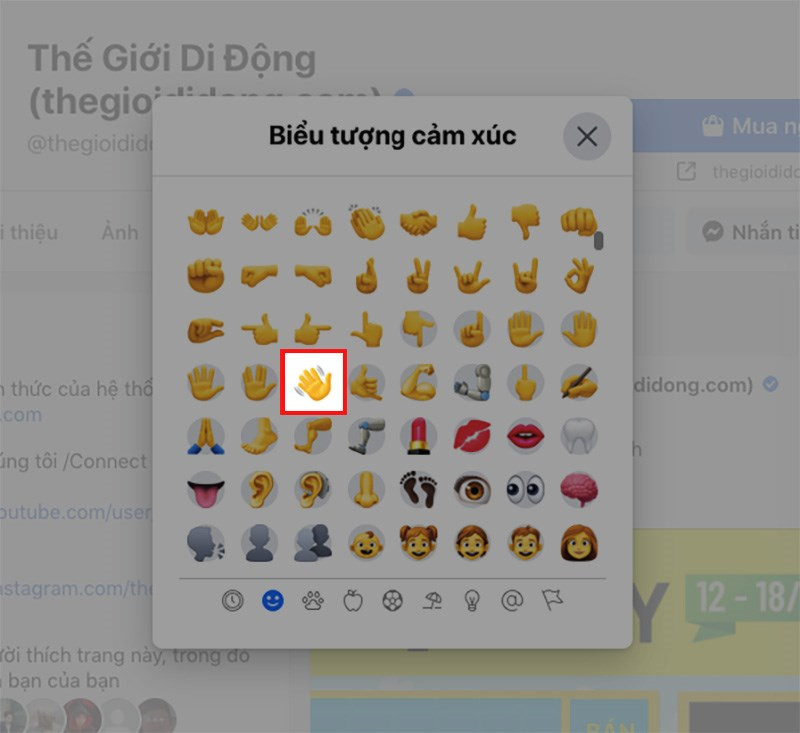 Tìm biểu tượng vẫy tay trên Messenger máy tính