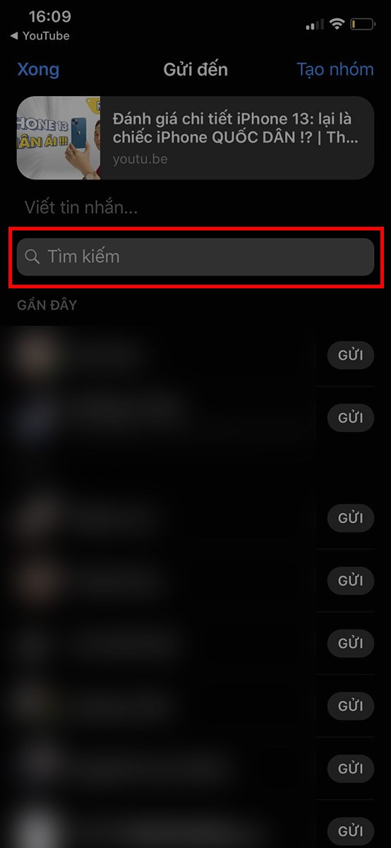 Tìm kiếm người nhận trên Messenger