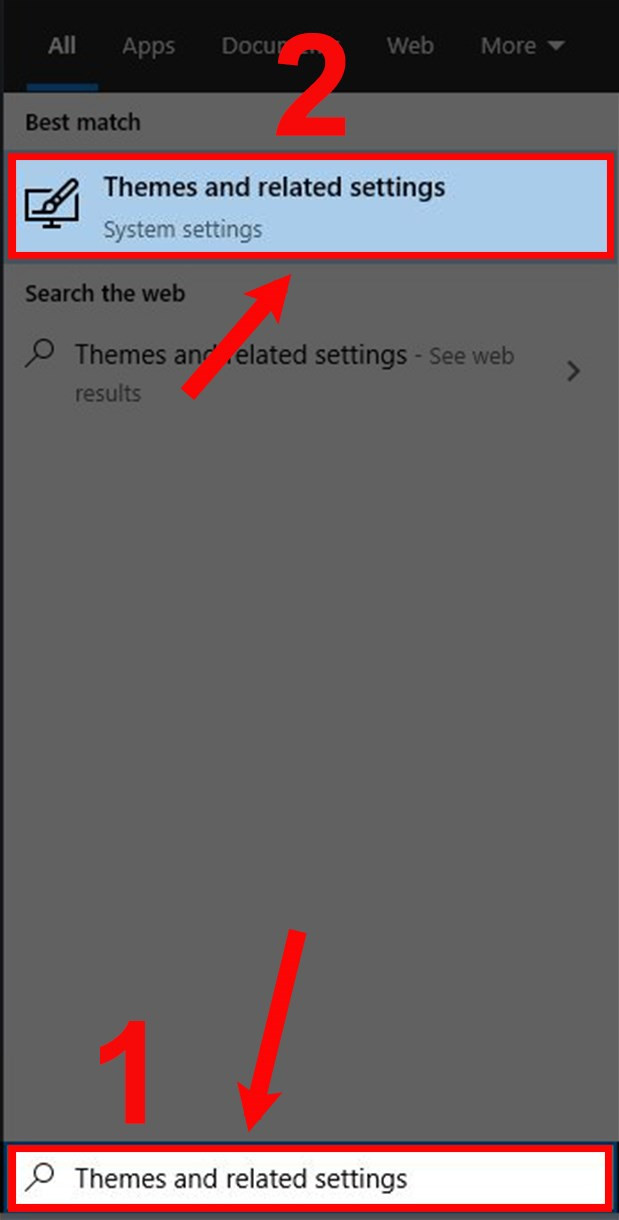 Tìm kiếm Themes and related settings