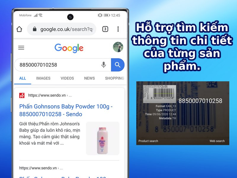 Tìm kiếm thông tin sản phẩm sau khi quét mã